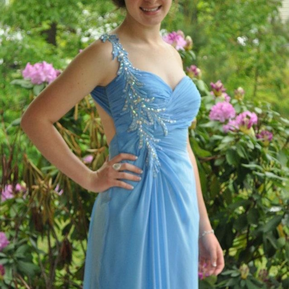 Aqua blue Evening Gown, size 0, embroidered dress